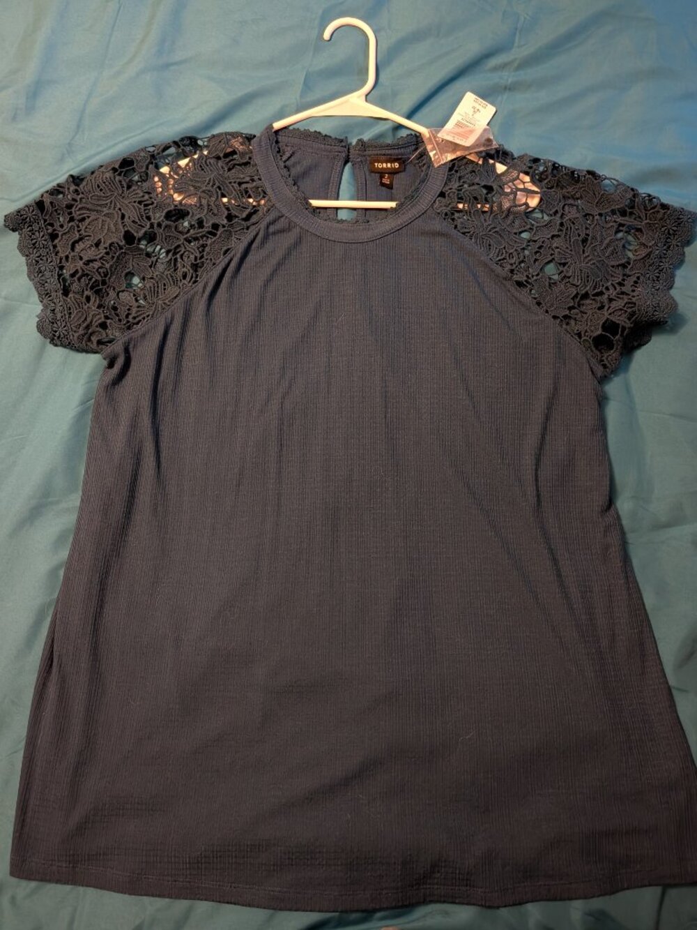 NWT Torrid Size 2 Navy Blue Crochet Lace Top 2X